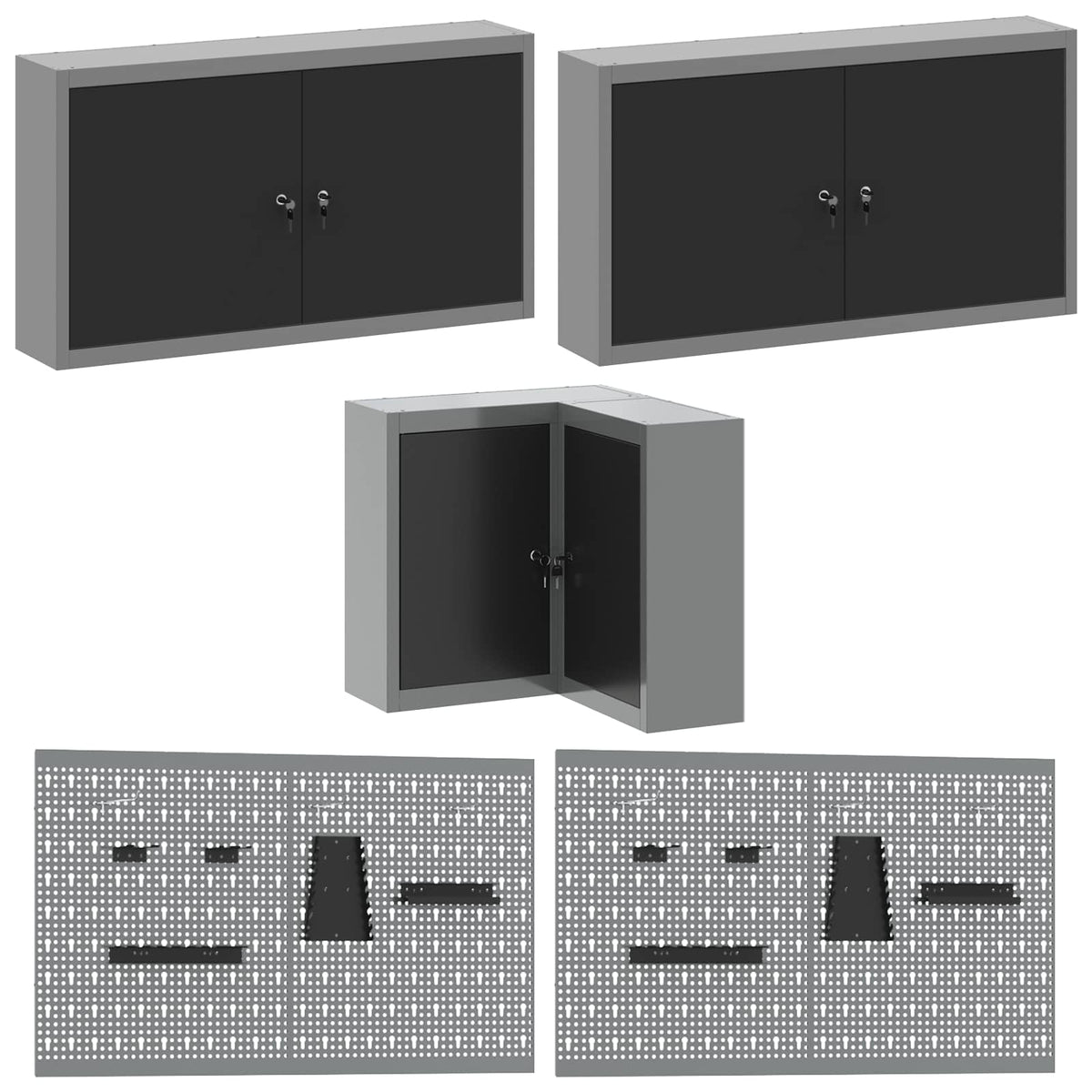 Work Cabinet Set with Drawer with Shelf 12 pcs Black and Grey
