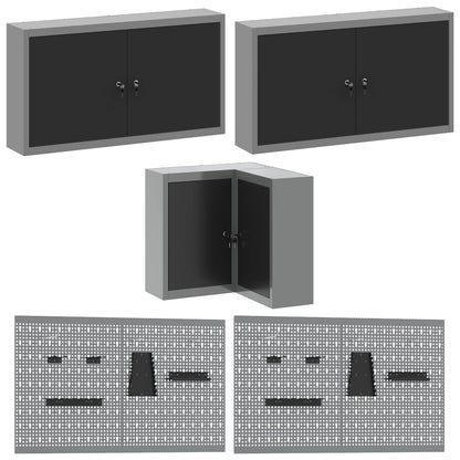 Work Cabinet Set with Drawer with Shelf 12 pcs Black and Grey