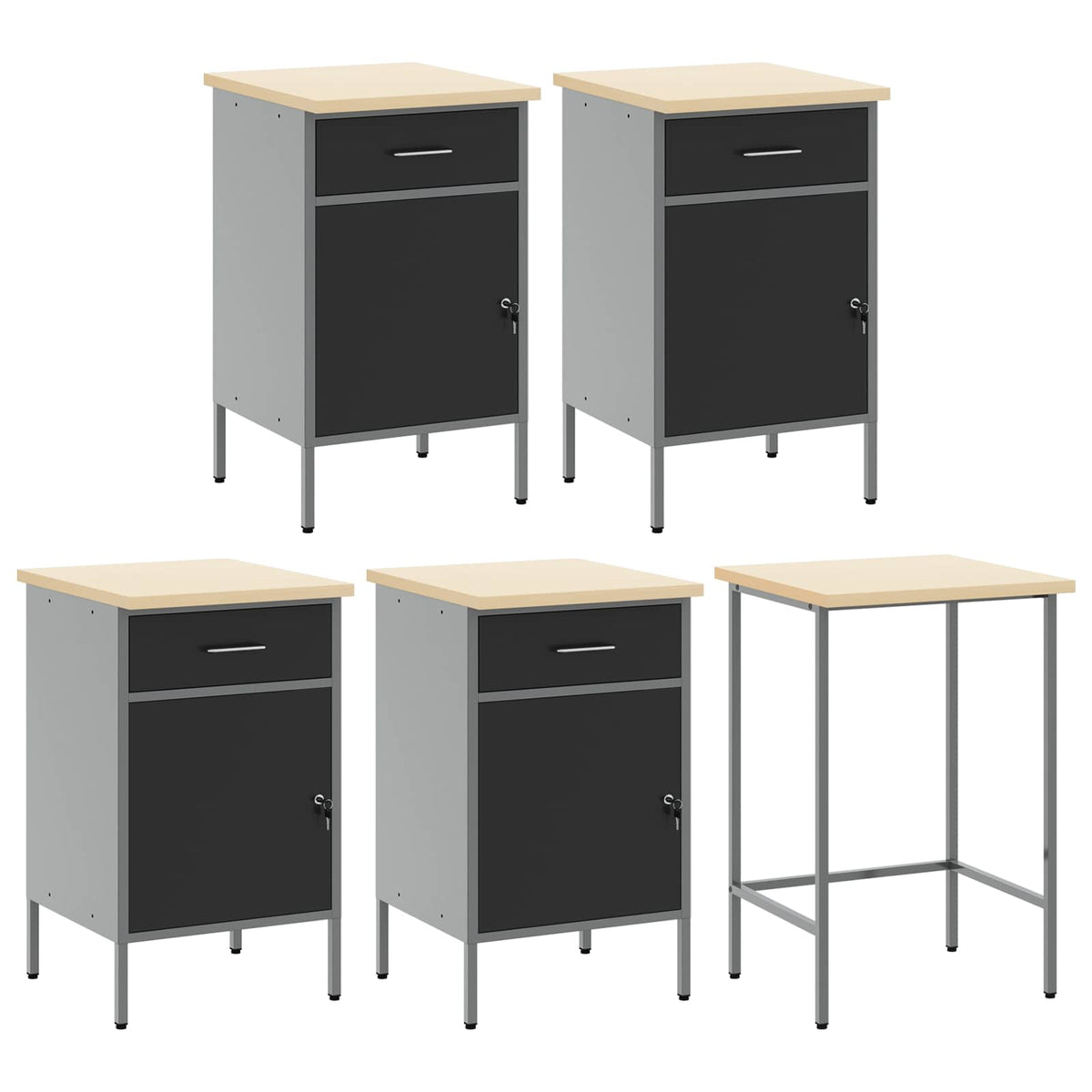 Work Cabinet Set with Drawer with Shelf 12 pcs Black and Grey