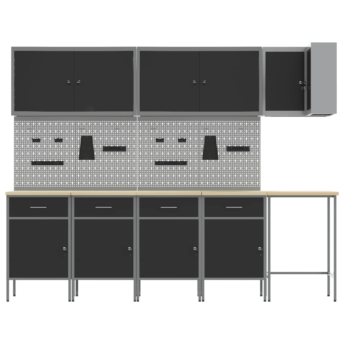 Work Cabinet Set with Drawer with Shelf 12 pcs Black and Grey