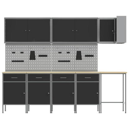 Work Cabinet Set with Drawer with Shelf 12 pcs Black and Grey