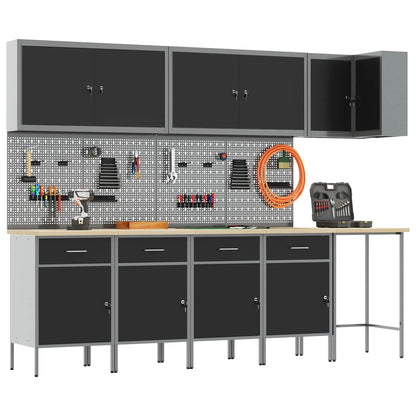 Work Cabinet Set with Drawer with Shelf 12 pcs Black and Grey
