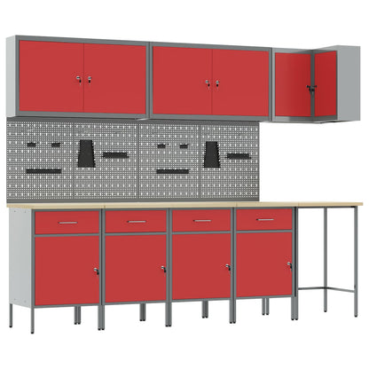 Work Cabinet Set with Drawer with Shelf 12 pcs Red and Grey