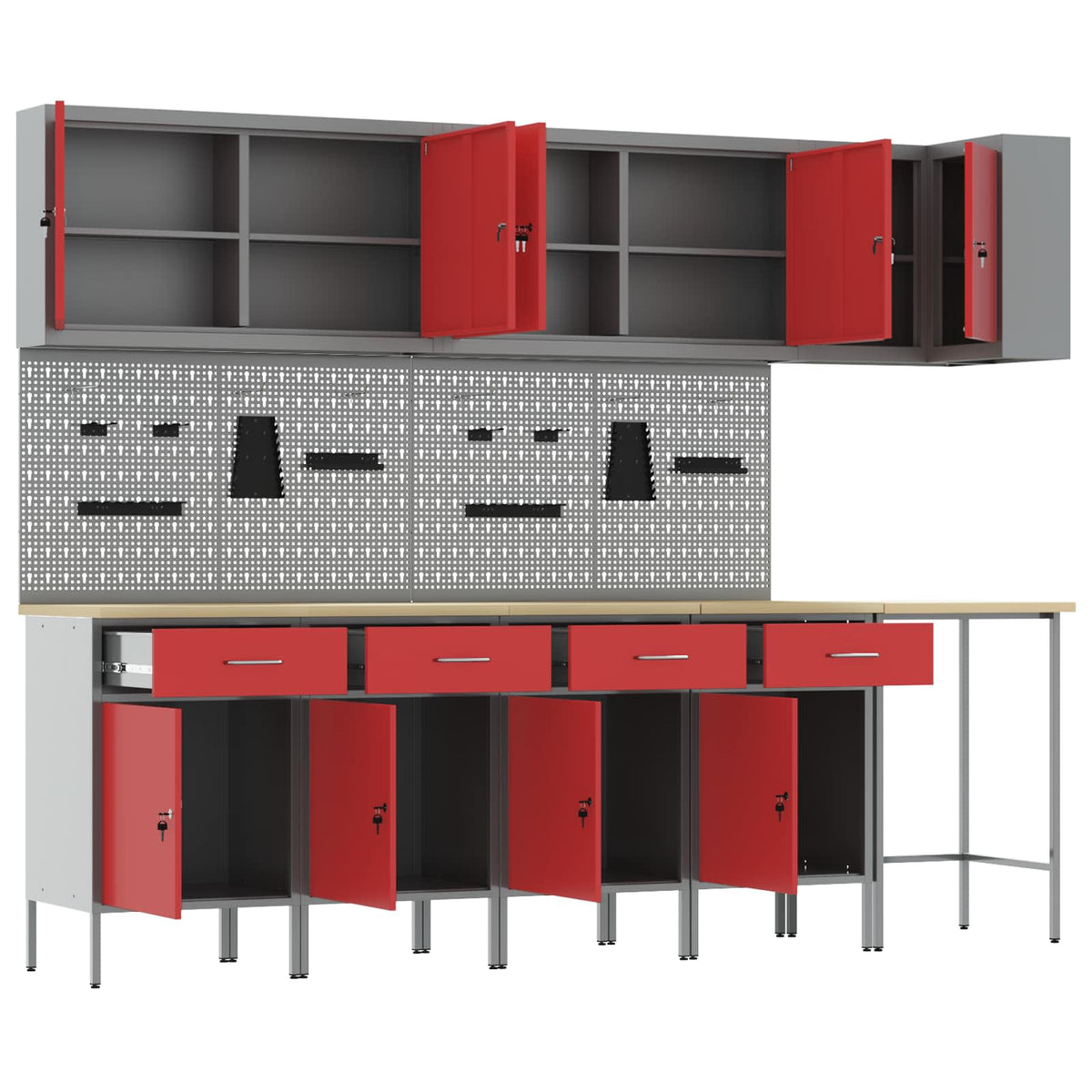 Work Cabinet Set with Drawer with Shelf 12 pcs Red and Grey