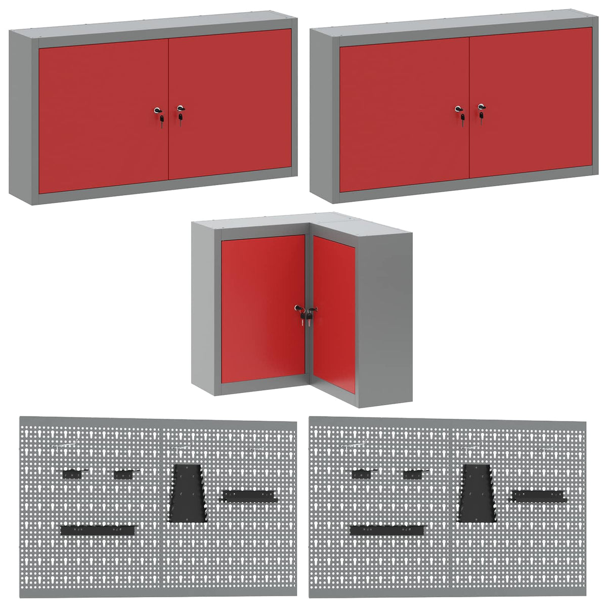 Work Cabinet Set with Drawer with Shelf 12 pcs Red and Grey