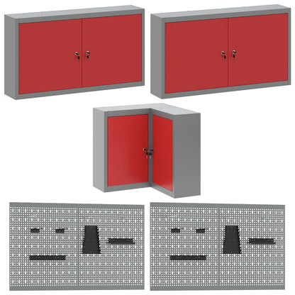 Work Cabinet Set with Drawer with Shelf 12 pcs Red and Grey