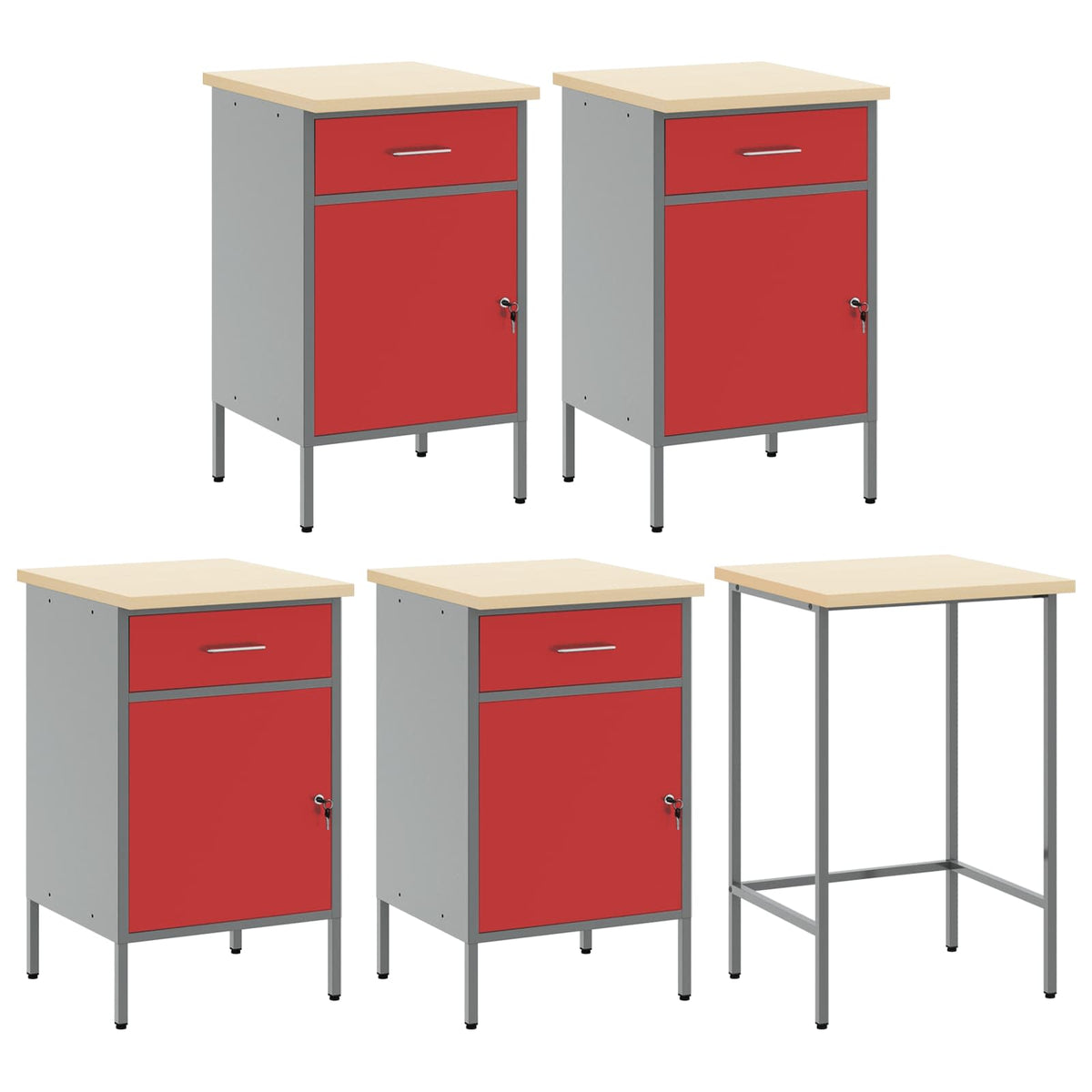 Work Cabinet Set with Drawer with Shelf 12 pcs Red and Grey