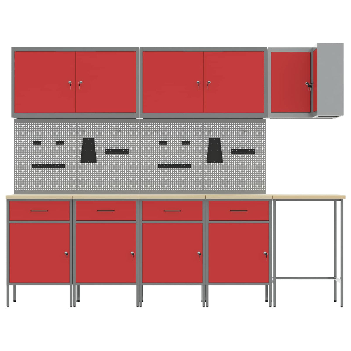 Work Cabinet Set with Drawer with Shelf 12 pcs Red and Grey
