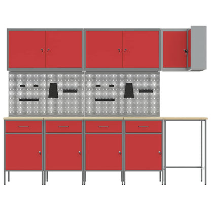 Work Cabinet Set with Drawer with Shelf 12 pcs Red and Grey