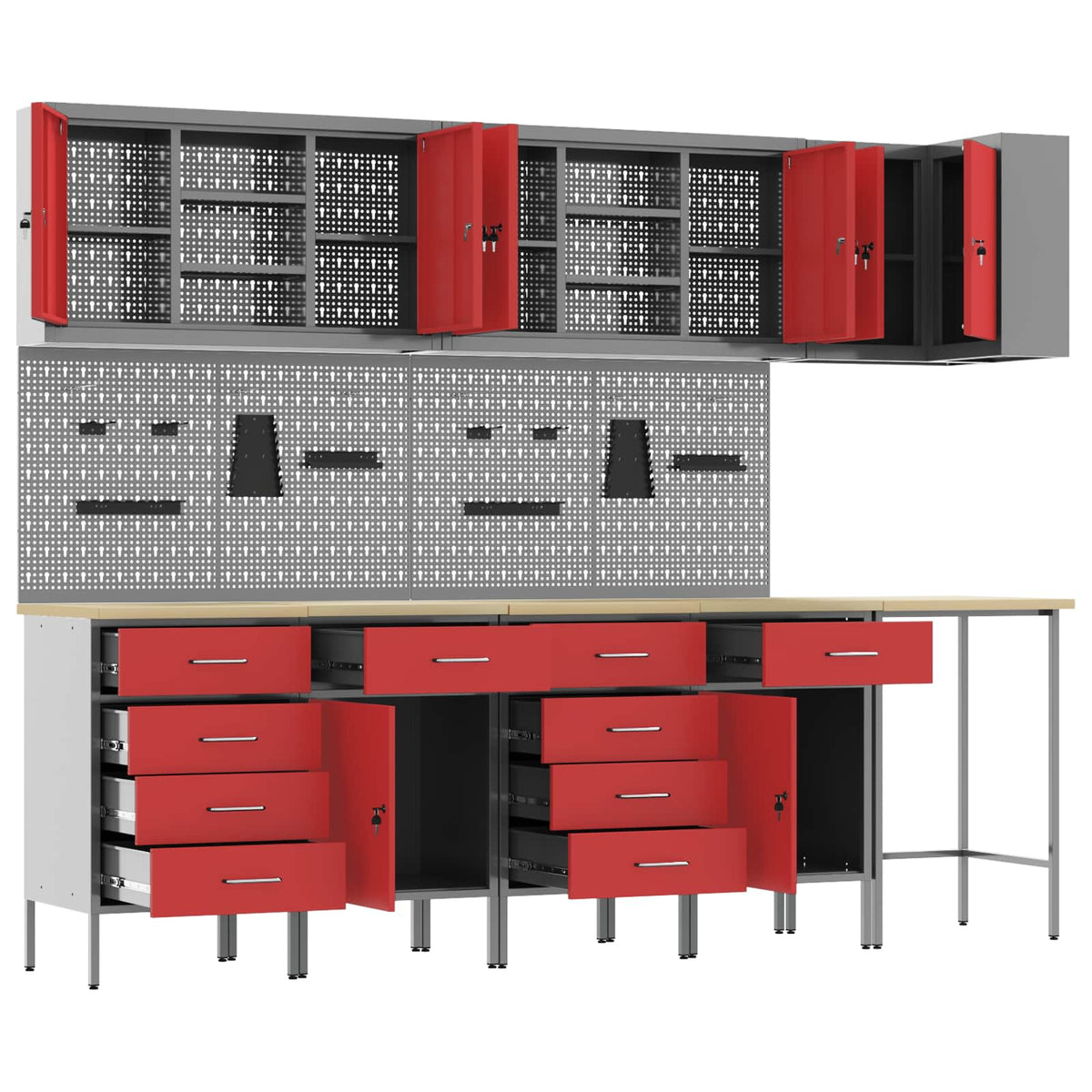 Work Cabinet Set with Drawer with Shelf 12 pcs Black and Grey