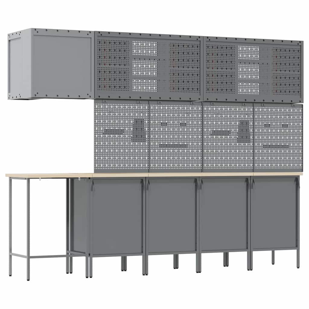 Work Cabinet Set with Drawer with Shelf 12 pcs Black and Grey