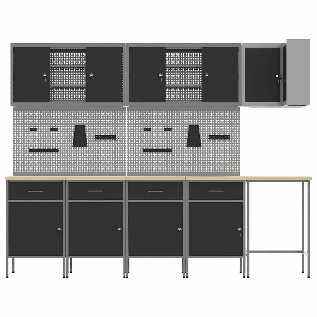 Work Cabinet Set with Drawer with Shelf 12 pcs Black and Grey