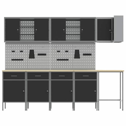 Work Cabinet Set with Drawer with Shelf 12 pcs Black and Grey