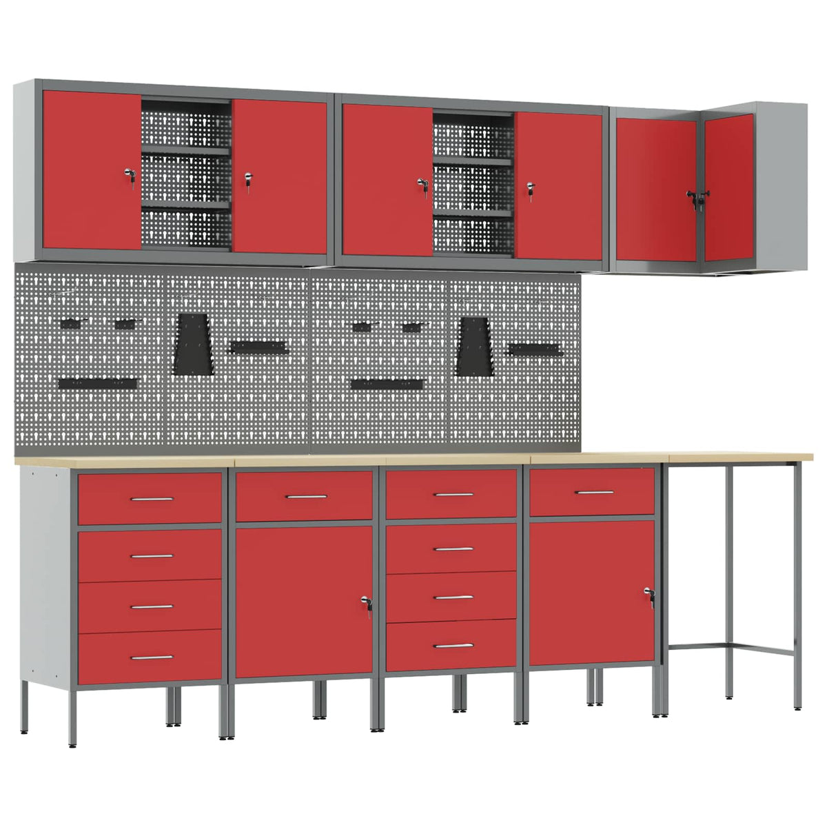Work Cabinet Set with Drawer with Shelf 12 pcs Red and Grey