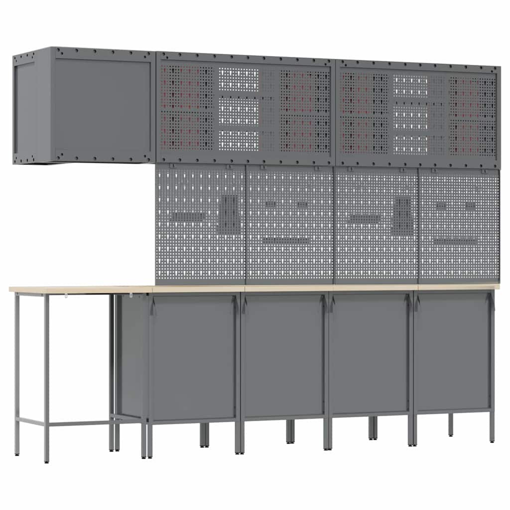 Work Cabinet Set with Drawer with Shelf 12 pcs Red and Grey