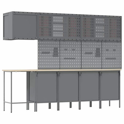 Work Cabinet Set with Drawer with Shelf 12 pcs Red and Grey