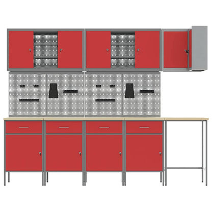 Work Cabinet Set with Drawer with Shelf 12 pcs Red and Grey