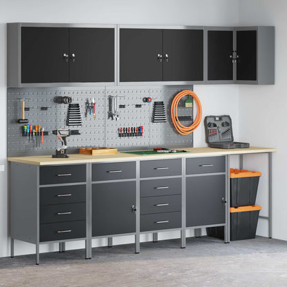 Work Cabinet Set with Drawer with Shelf 12 pcs Black and Grey