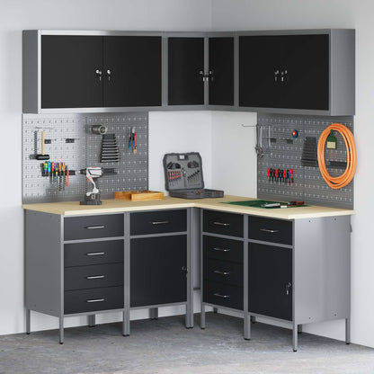 Work Cabinet Set with Drawer with Shelf 12 pcs Black and Grey
