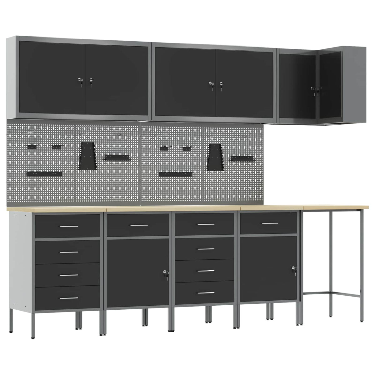 Work Cabinet Set with Drawer with Shelf 12 pcs Black and Grey