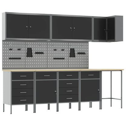 Work Cabinet Set with Drawer with Shelf 12 pcs Black and Grey