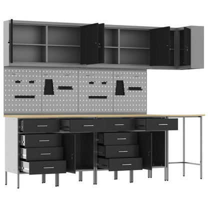 Work Cabinet Set with Drawer with Shelf 12 pcs Black and Grey