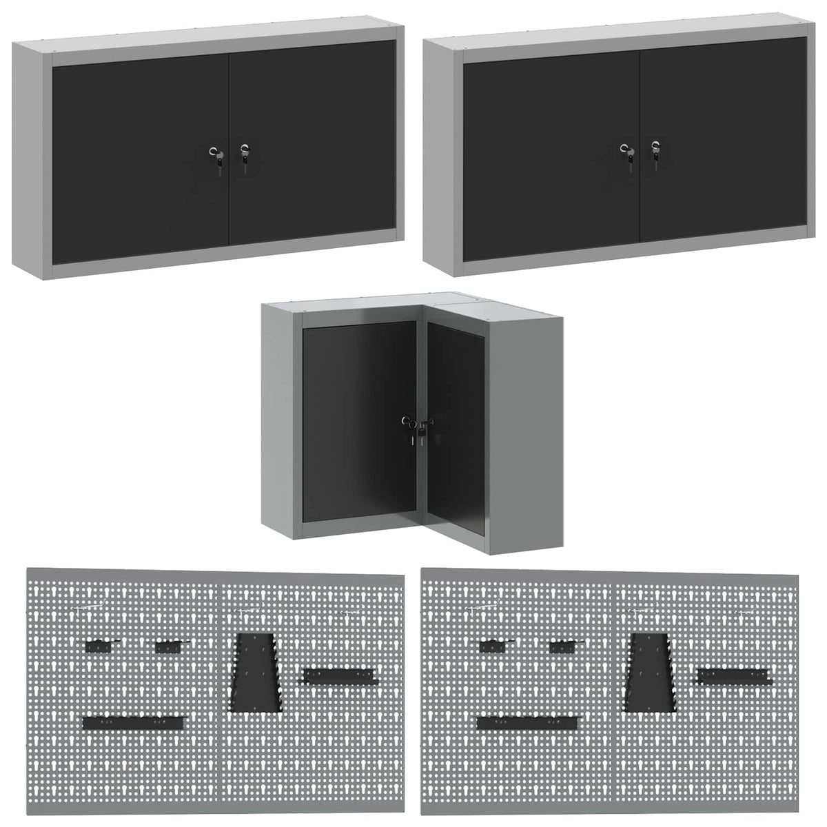 Work Cabinet Set with Drawer with Shelf 12 pcs Black and Grey