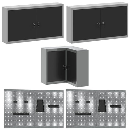 Work Cabinet Set with Drawer with Shelf 12 pcs Black and Grey
