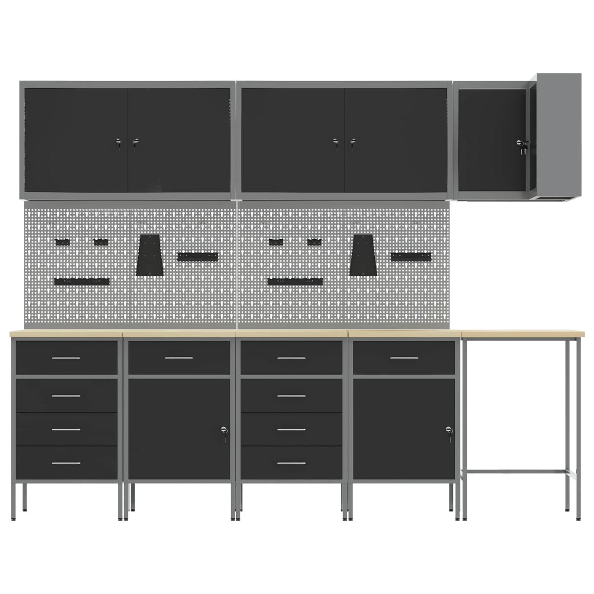 Work Cabinet Set with Drawer with Shelf 12 pcs Black and Grey