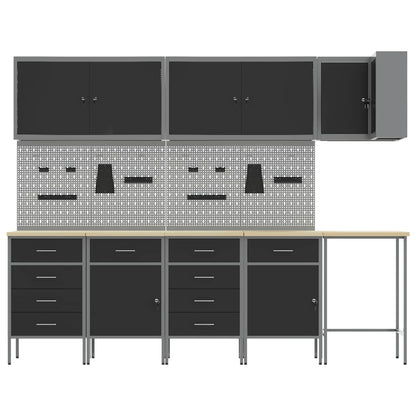 Work Cabinet Set with Drawer with Shelf 12 pcs Black and Grey