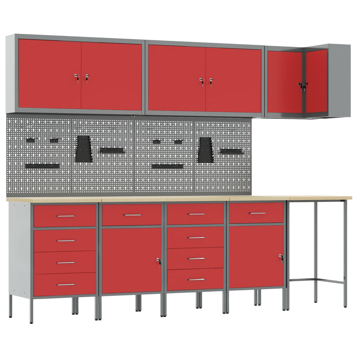 Work Cabinet Set with Drawer with Shelf 12 pcs Red and Grey