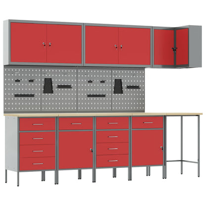 Work Cabinet Set with Drawer with Shelf 12 pcs Red and Grey