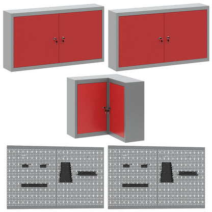 Work Cabinet Set with Drawer with Shelf 12 pcs Red and Grey