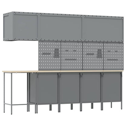 Work Cabinet Set with Drawer with Shelf 12 pcs Red and Grey