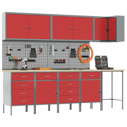 Work Cabinet Set with Drawer with Shelf 12 pcs Red and Grey