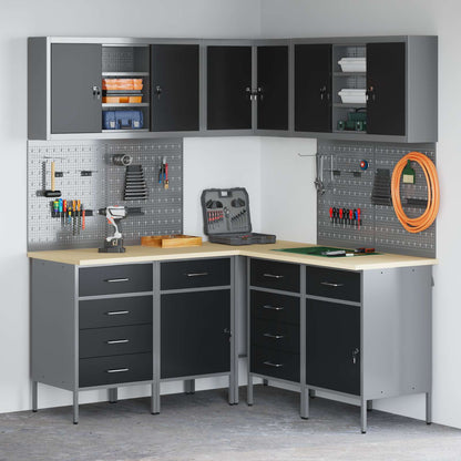 Work Cabinet Set with Drawer with Shelf 12 pcs Black and Grey