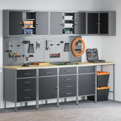 Work Cabinet Set with Drawer with Shelf 12 pcs Black and Grey