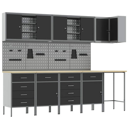 Work Cabinet Set with Drawer with Shelf 12 pcs Black and Grey