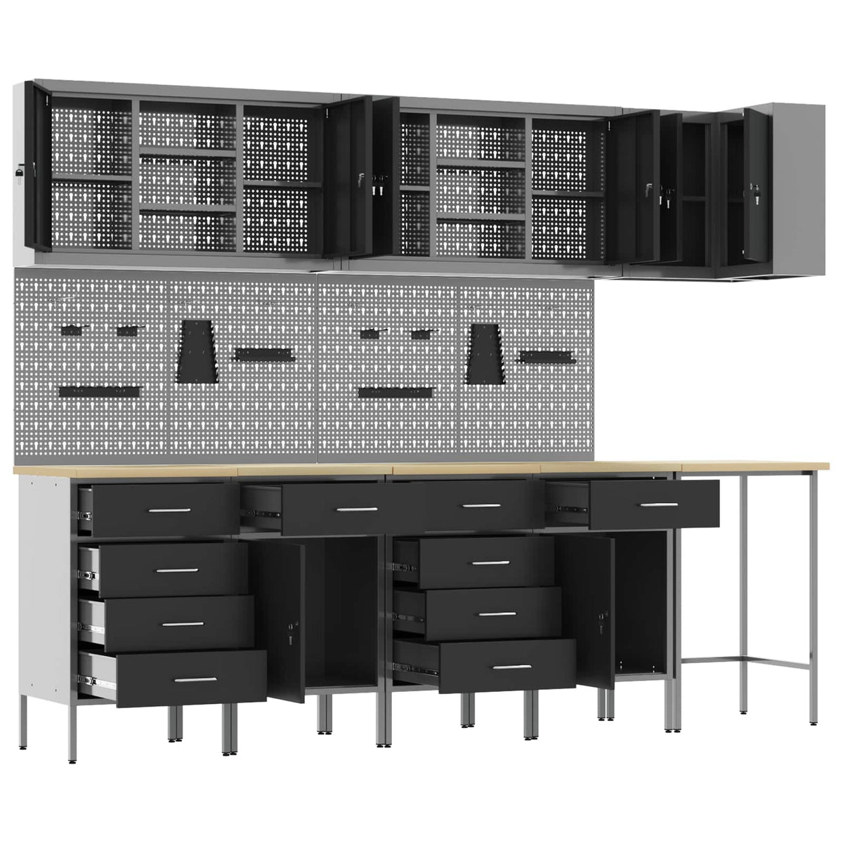 Work Cabinet Set with Drawer with Shelf 12 pcs Black and Grey
