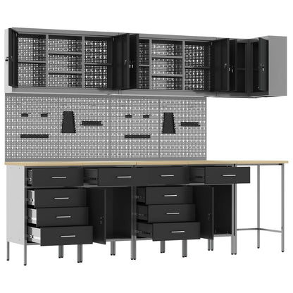 Work Cabinet Set with Drawer with Shelf 12 pcs Black and Grey