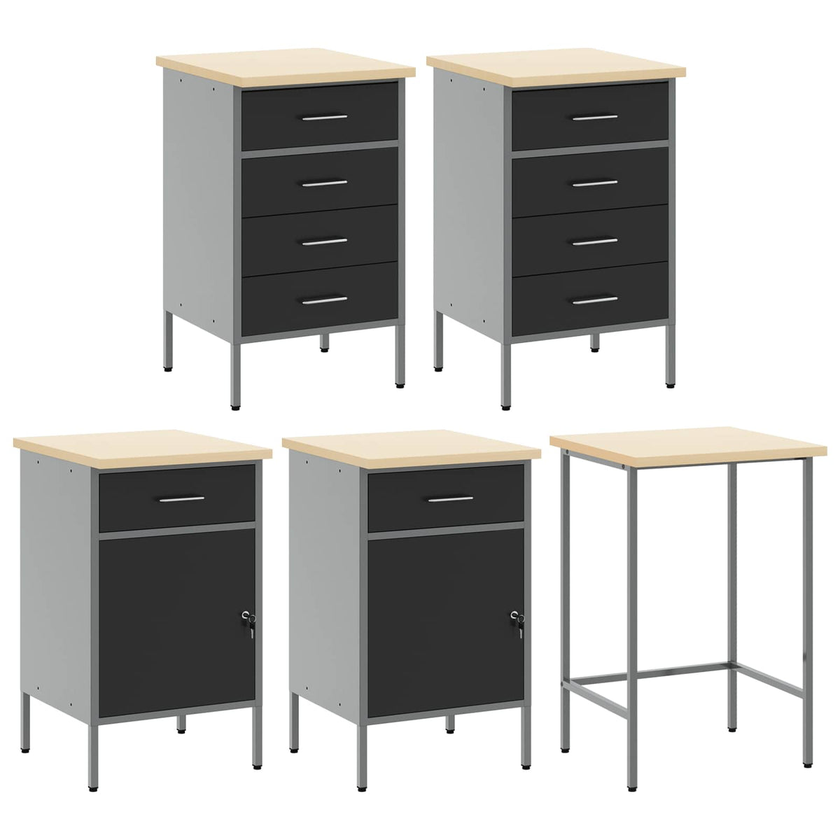 Work Cabinet Set with Drawer with Shelf 12 pcs Black and Grey