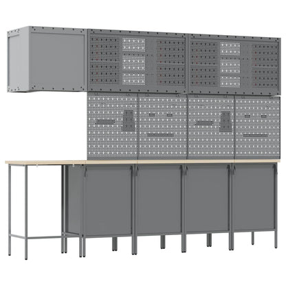 Work Cabinet Set with Drawer with Shelf 12 pcs Black and Grey