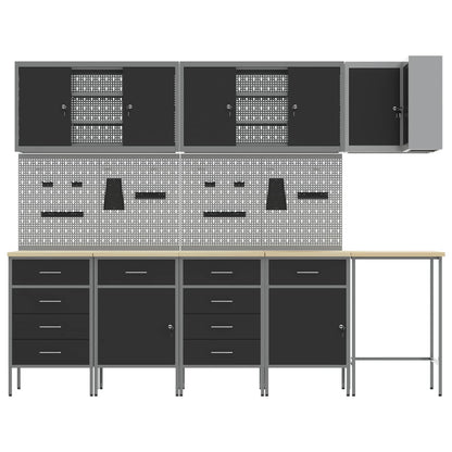 Work Cabinet Set with Drawer with Shelf 12 pcs Black and Grey