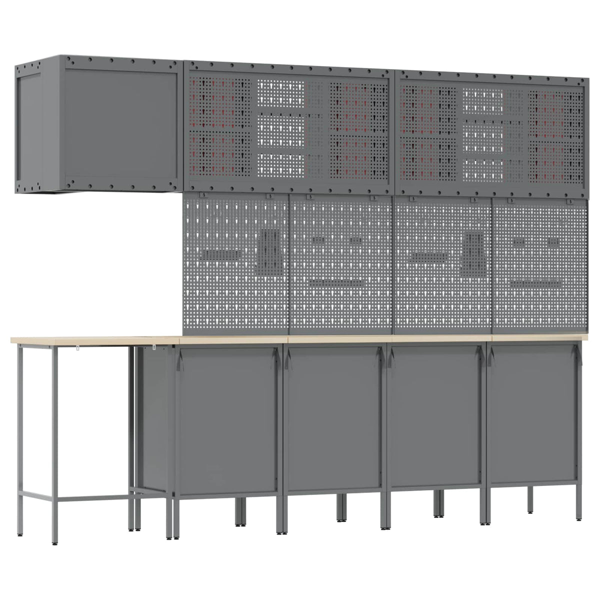 Work Cabinet Set with Drawer with Shelf 12 pcs Red and Grey