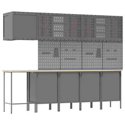 Work Cabinet Set with Drawer with Shelf 12 pcs Red and Grey