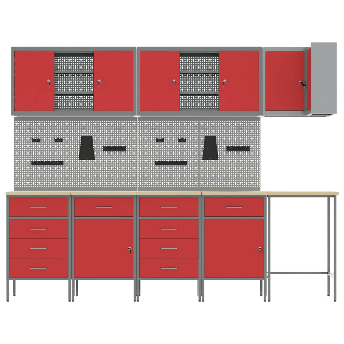 Work Cabinet Set with Drawer with Shelf 12 pcs Red and Grey