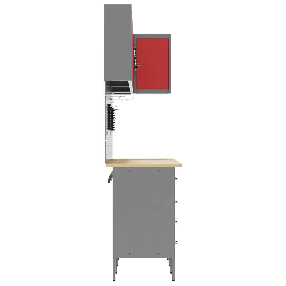 Work Cabinet Set with Drawer with Shelf 12 pcs Red and Grey