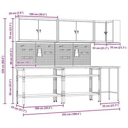 Work Cabinet Set with Shelf with Storage 10 pcs Black and Grey