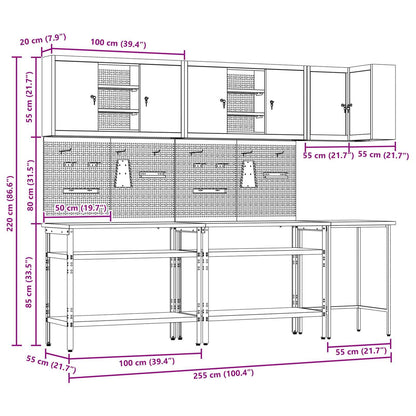 Work Cabinet Set with Shelf with Storage 10 pcs Black and Grey