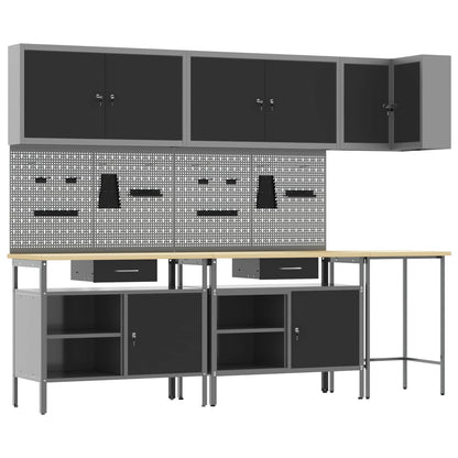 Work Cabinet Set with Drawer with Shelf 10 pcs Black and Grey